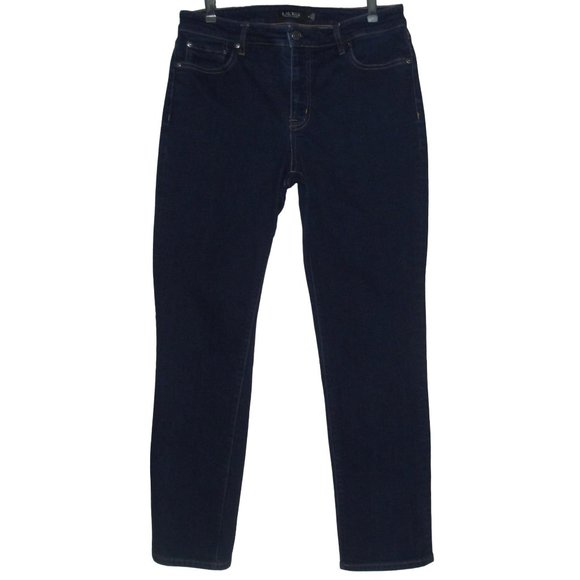 LAUREN Ralph 10x29 Dark Blue Mid Rise Straight Leg Jeans Black Label tummy panel - Picture 1 of 11